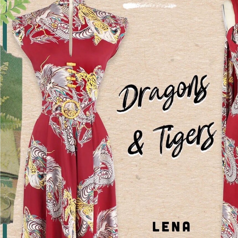 Trashy Diva Lena Red Dress with Dragon and Tiger Design size UK 18